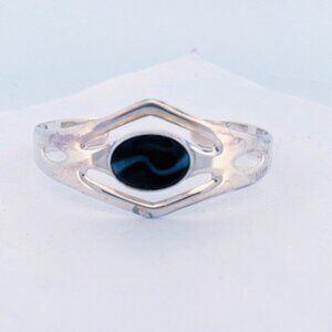 Vintage Mexico Sterling Silver 925 Black Agate Cuff Bracelet 6.5” 27.45g Openwor